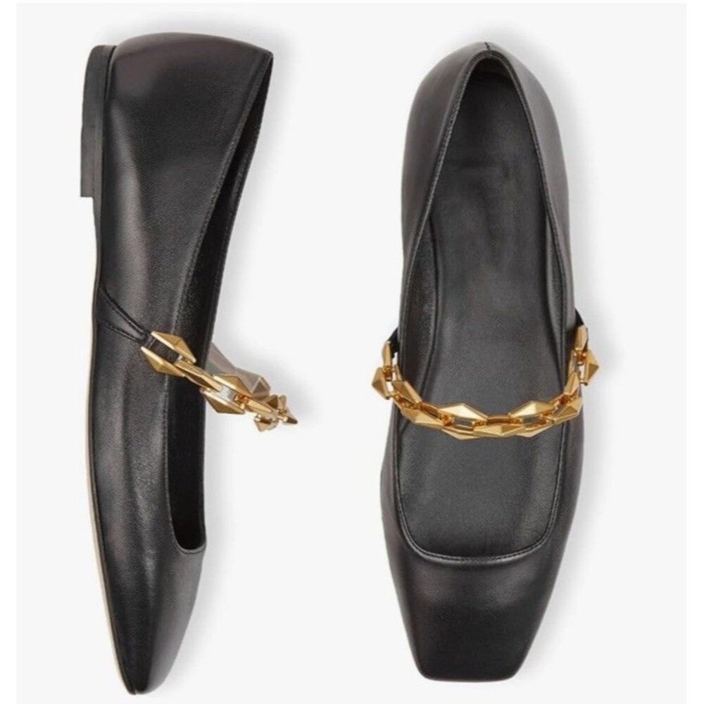 New Vertundy Women's flat ballet shoes with chain links square toe Size 8 Black